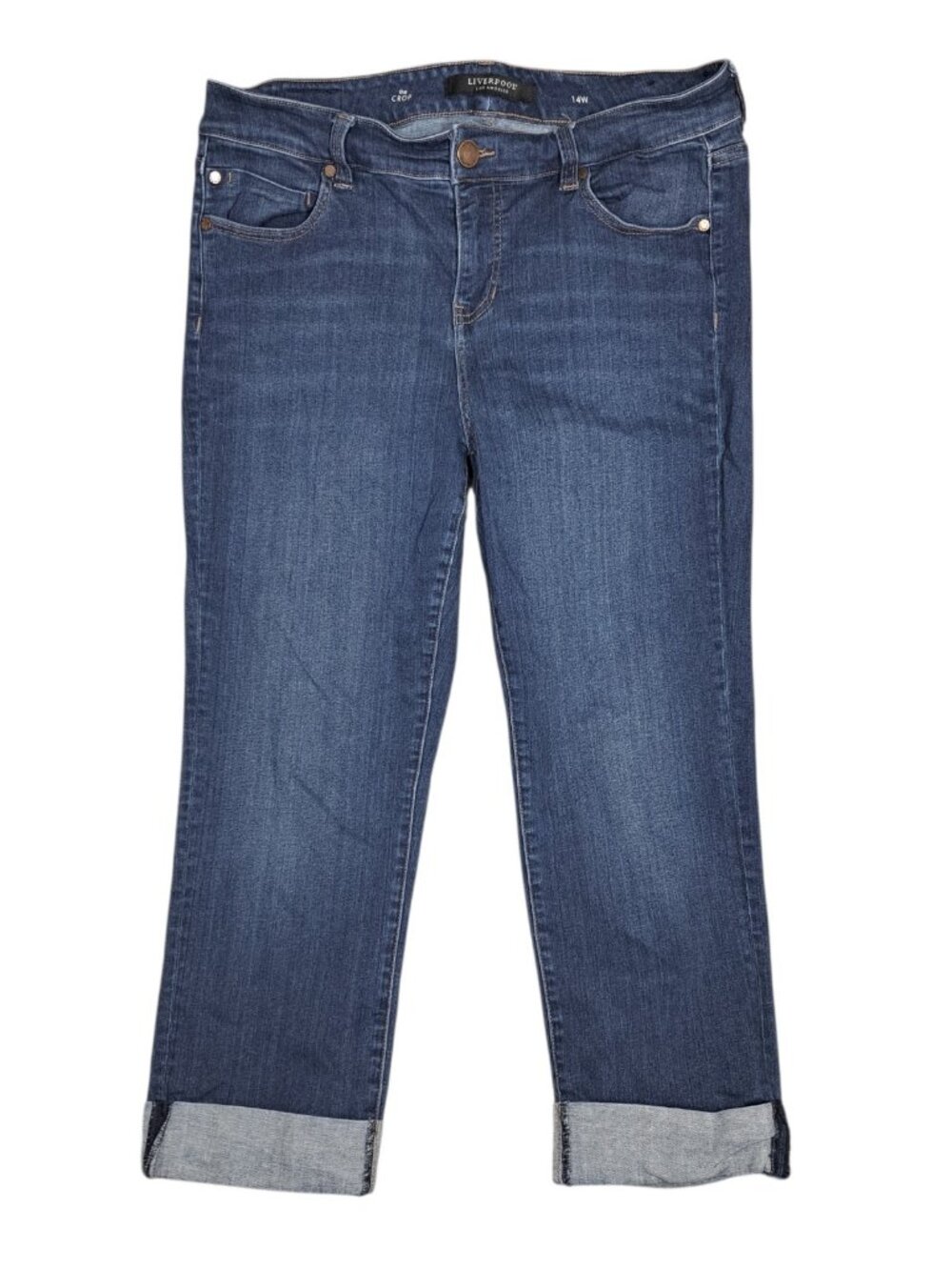 Liverpool The Crop Womens Jeans Cuffed Sz 14W Blue Mid Rise Medium Wash Stretch